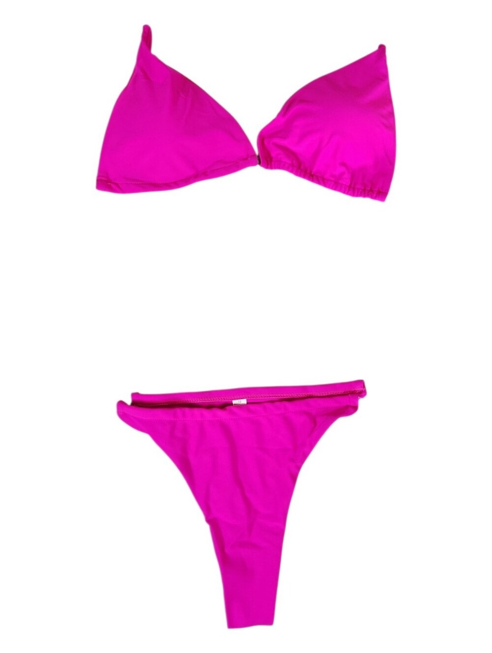 Fuchsia Magenta Triangle Clear Strap Bikini Two Piece High Cut Swimsuit Large